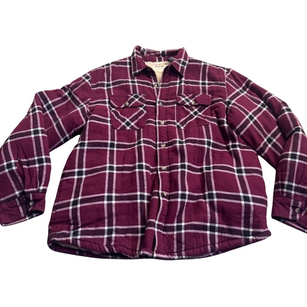 Wrangler Men's Buffalo Plaid Sherpa Lined Shacket S/XL Western Lumberjack Y2k